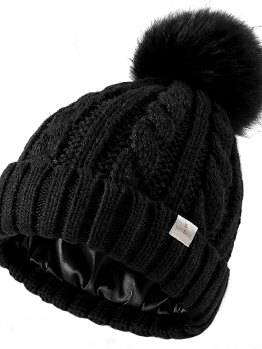 YANIBEST Satin Lined Winter Hats for Women, Knitted Beanie Hat